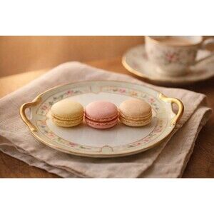 Elegant Antique German Porcelain Handled Dessert Plate Floral Gold Trim 6.75”